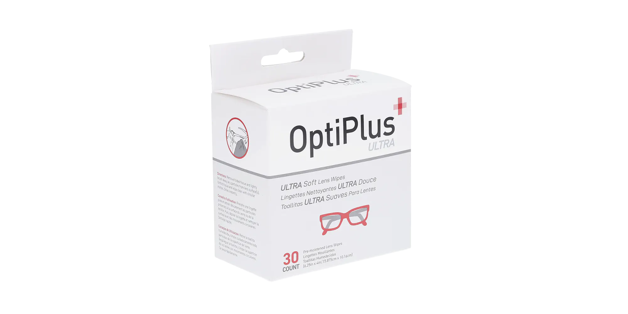 Angle_Left01, OptiPlus Ultra Glasses Lens Cleaning Wipes - 30 Pack