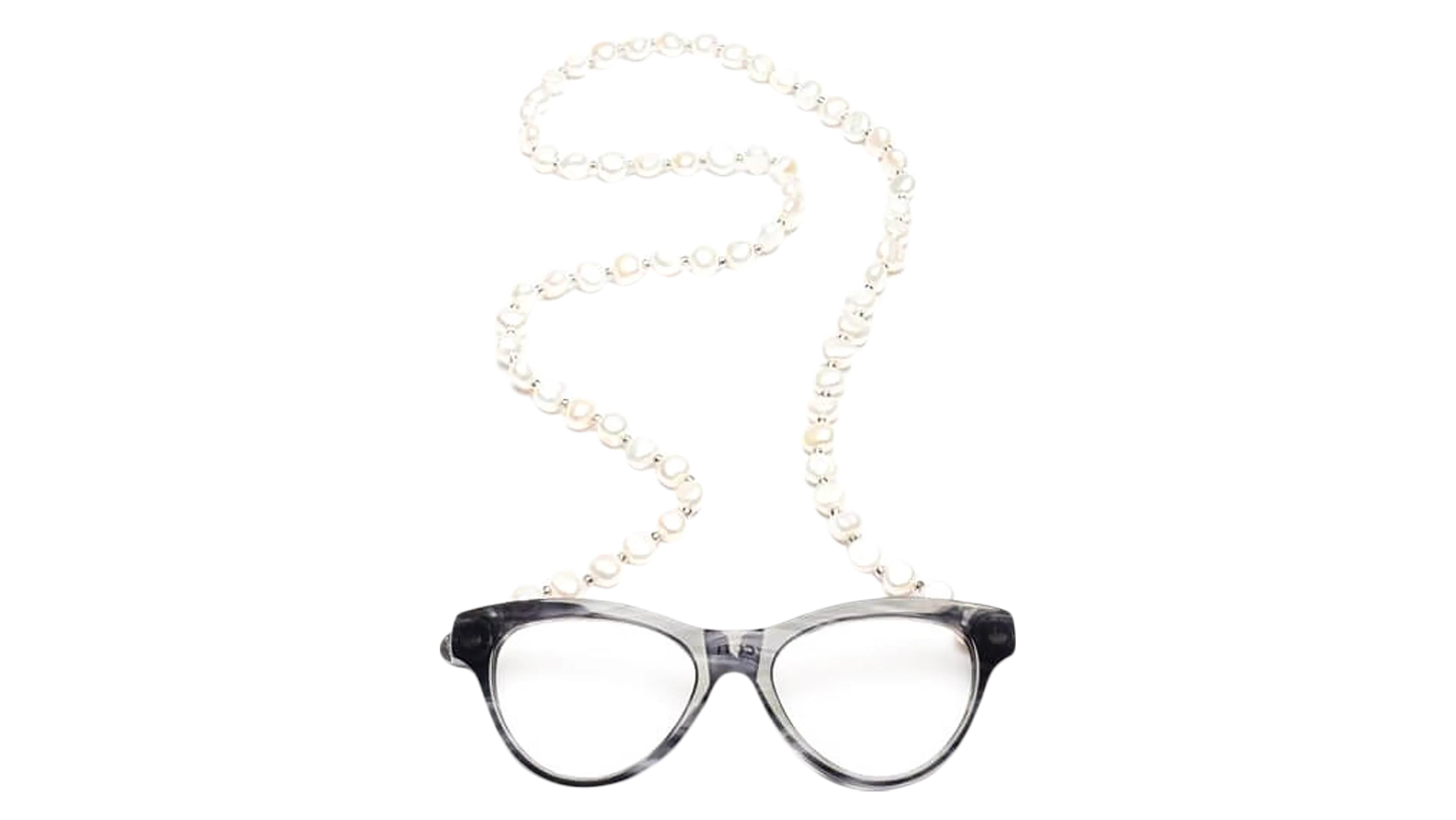 Front, CotiVision Elements Pearls - Soft Grey (+2.00) Necklace Reading Glasses