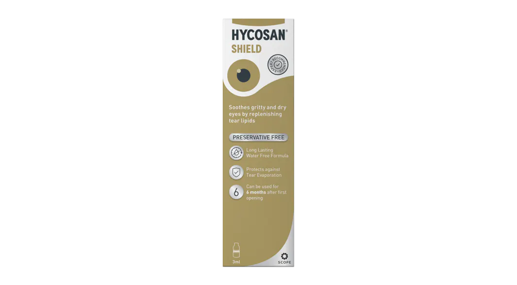 Front, Hycosan Shield Preservative Free Eye Drops 1 x 3ml