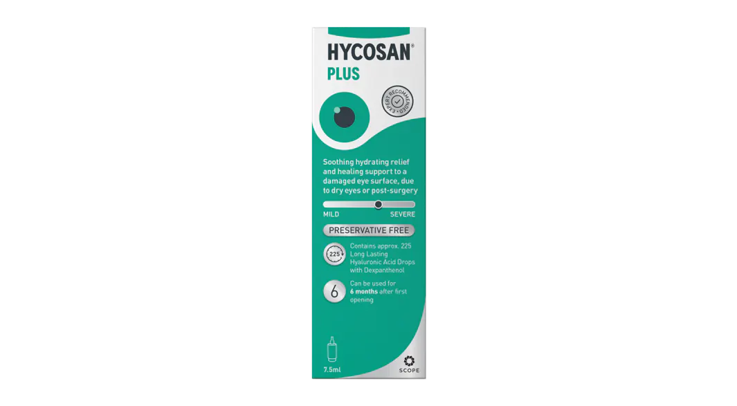 Front, Hycosan Plus Preservative Free Eye Drops 1 x 7.5ml