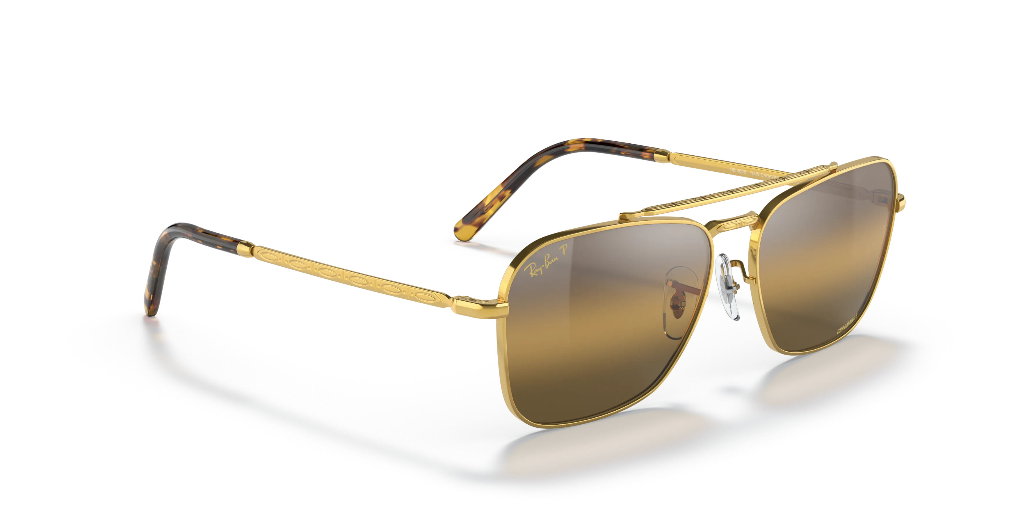 Ray-Ban RB3636 New Caravan square Sunglasses with Gold frame and