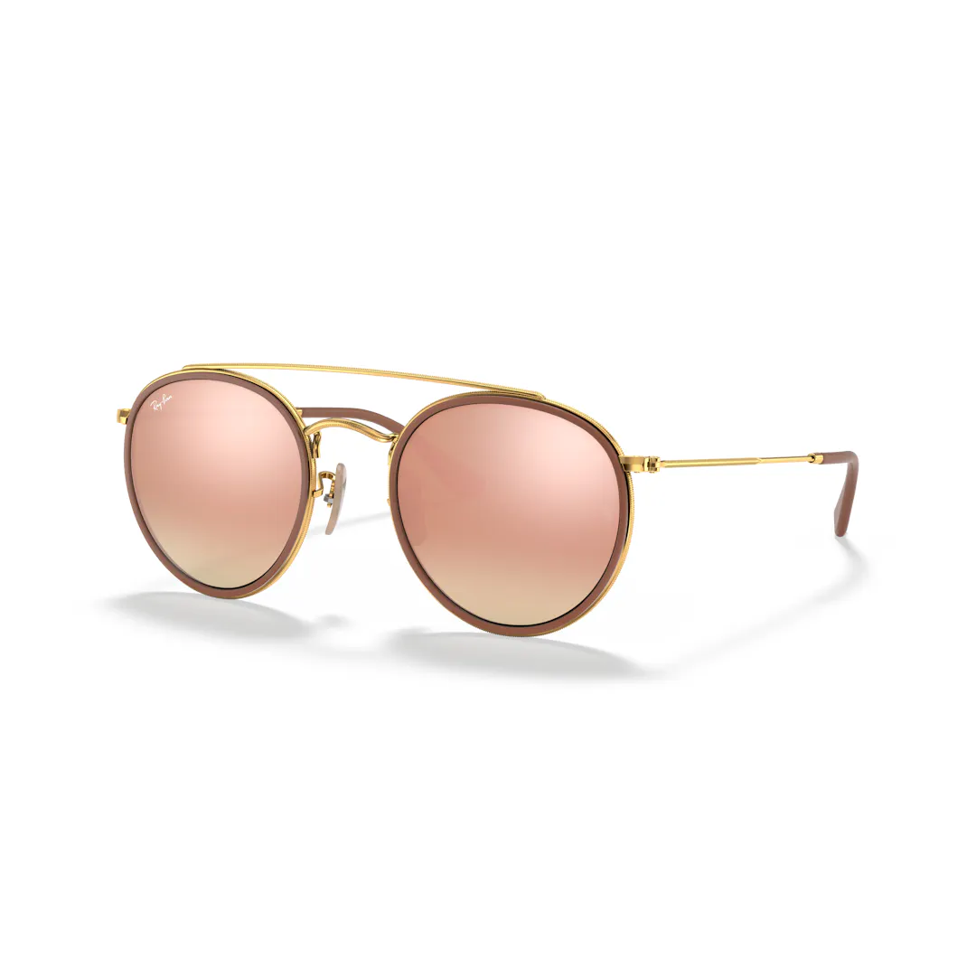Ray-Ban Round Double Bridge 0RB3647N Solbriller - Runde Guld Spejlede Linser