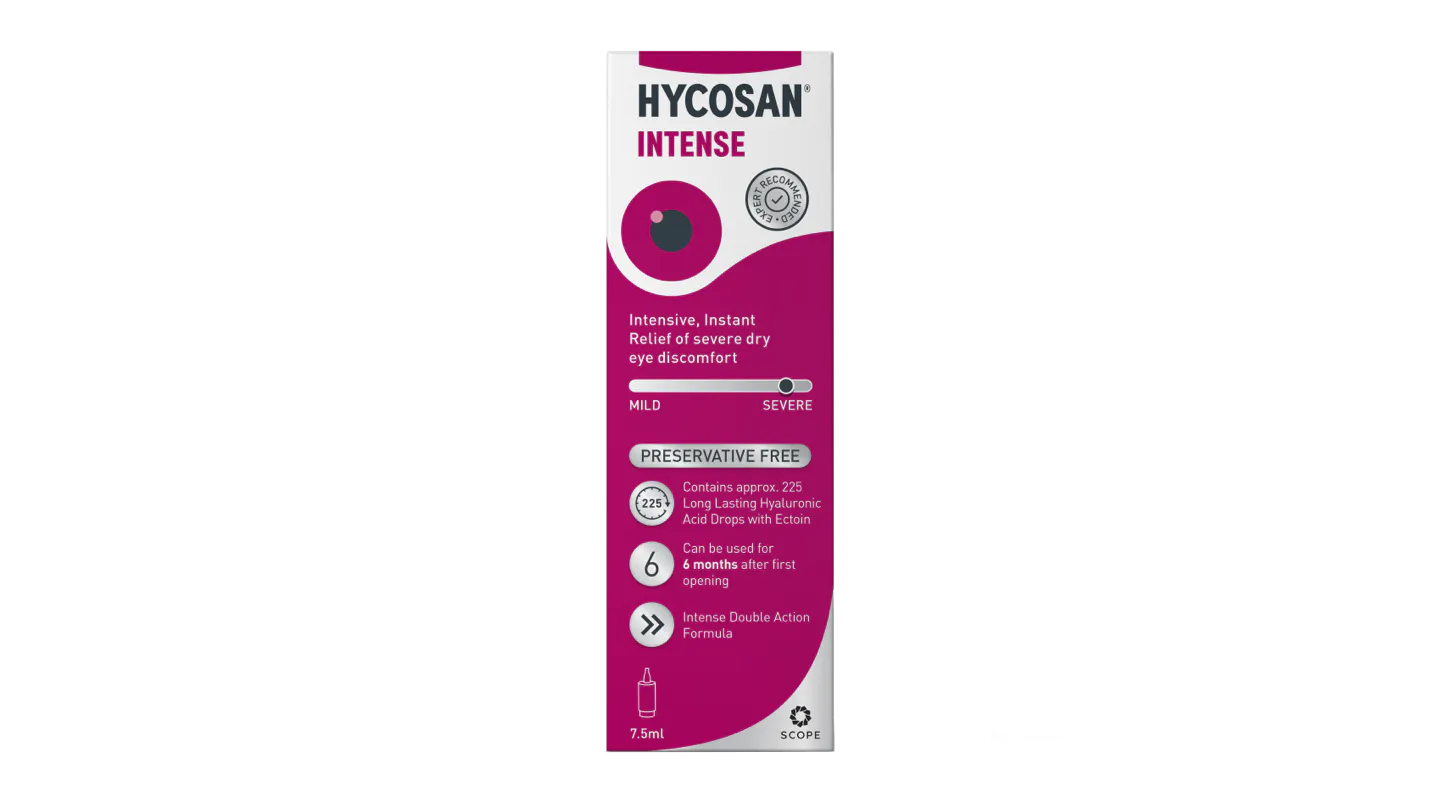 Front, Hycosan Intense Preservative Free Eye Drops 1 x 7.5ml