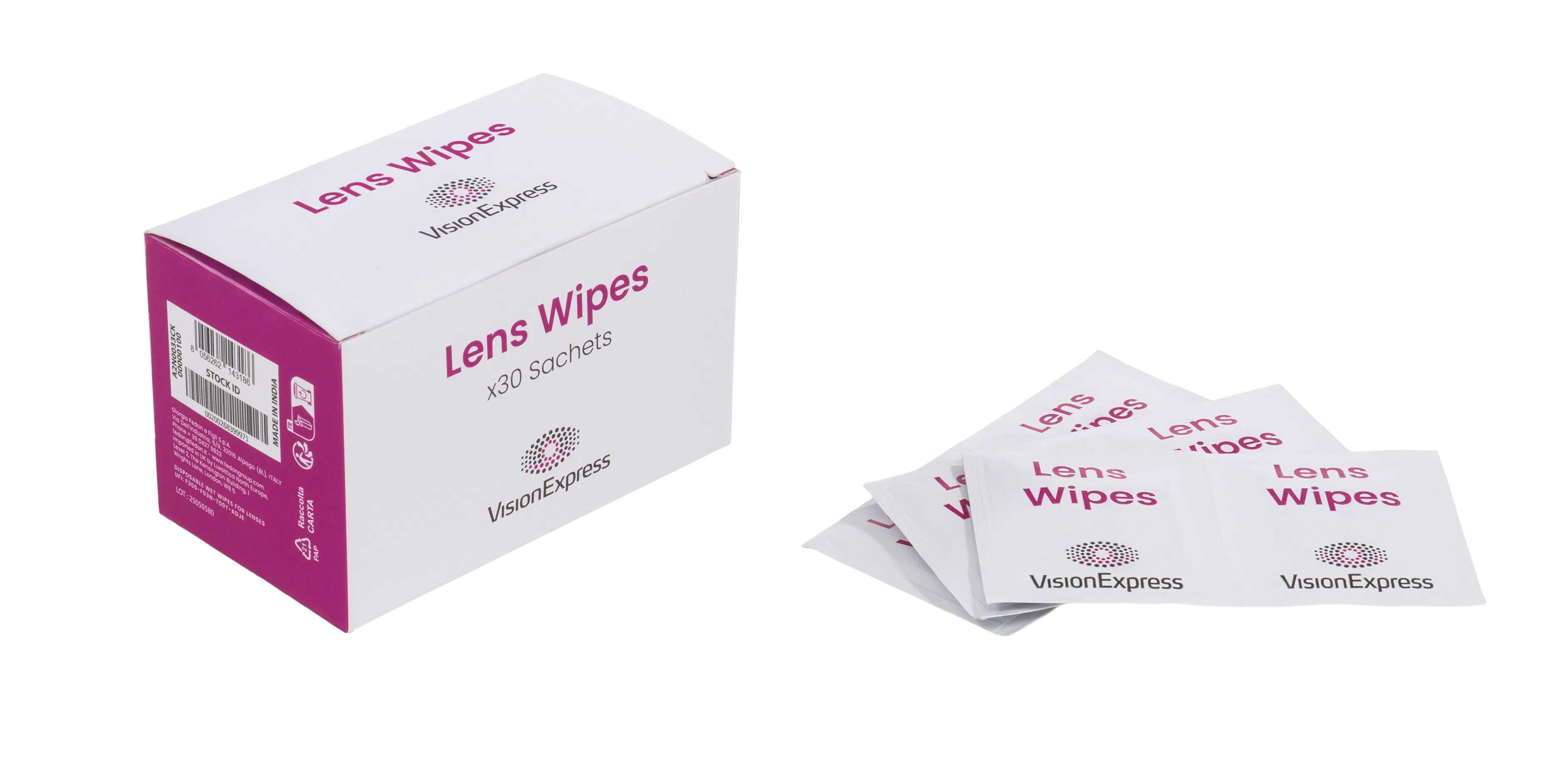 Front, Vision Express Lens Cleaning Wipes