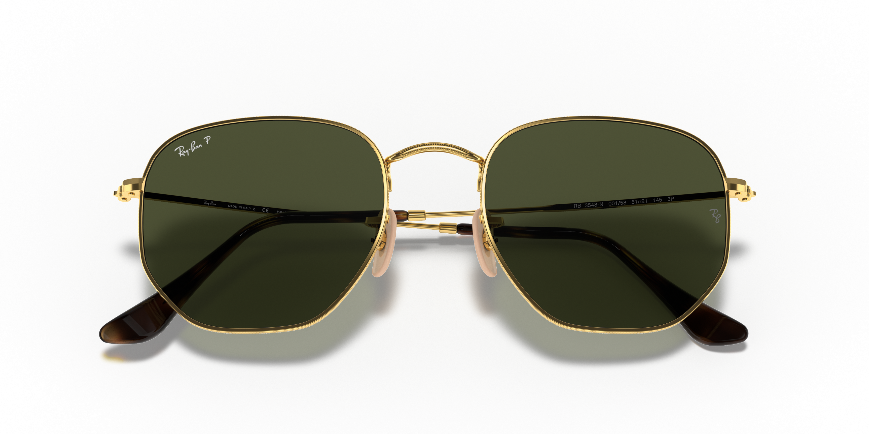 Folded Ray-Ban Hexagonal RB 3548N (001/58) Sunglasses Green / Gold