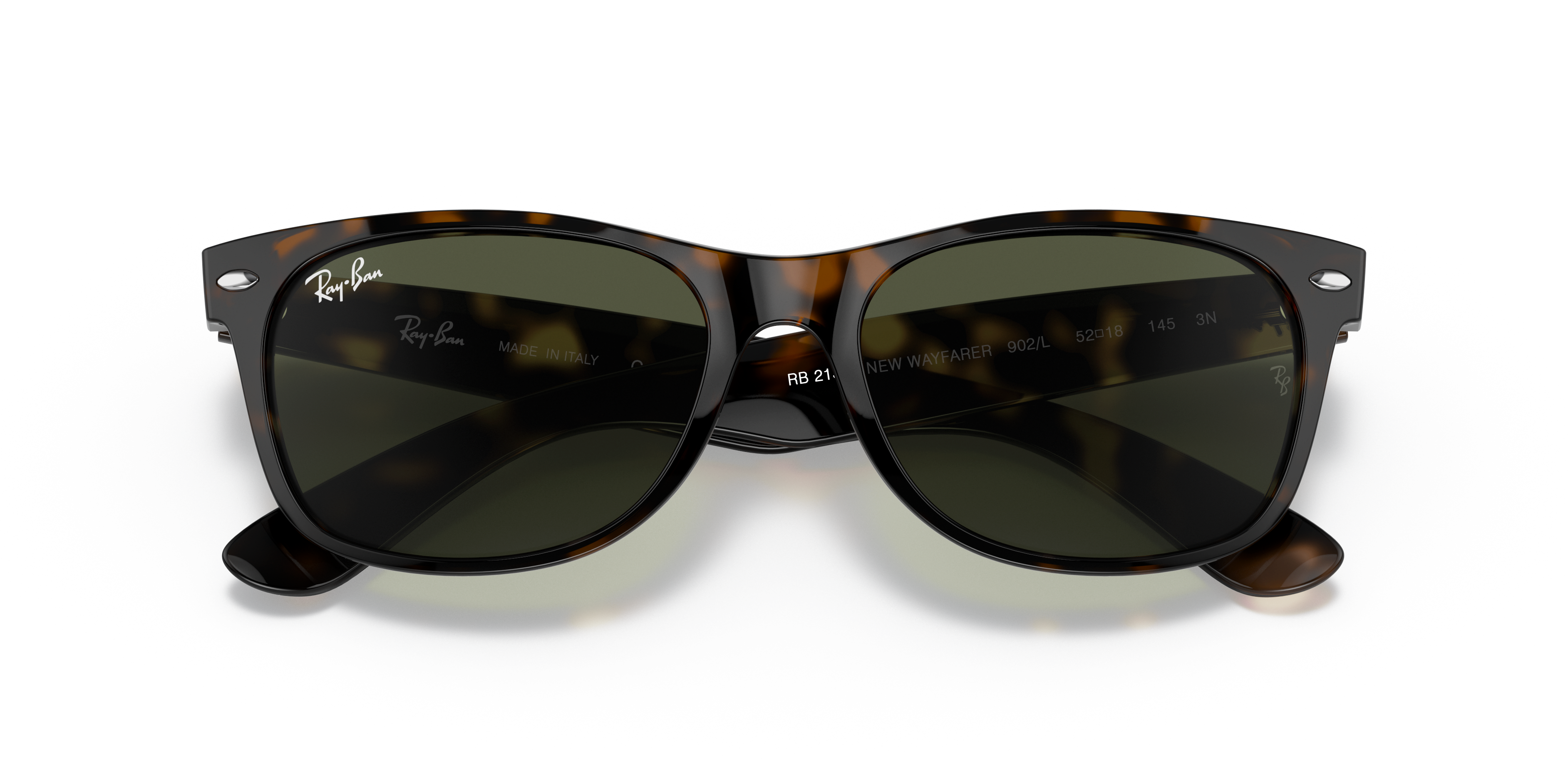 Folded Ray-Ban New Wayfarer RB 2132 (902L) Sunglasses Green / Tortoise Shell