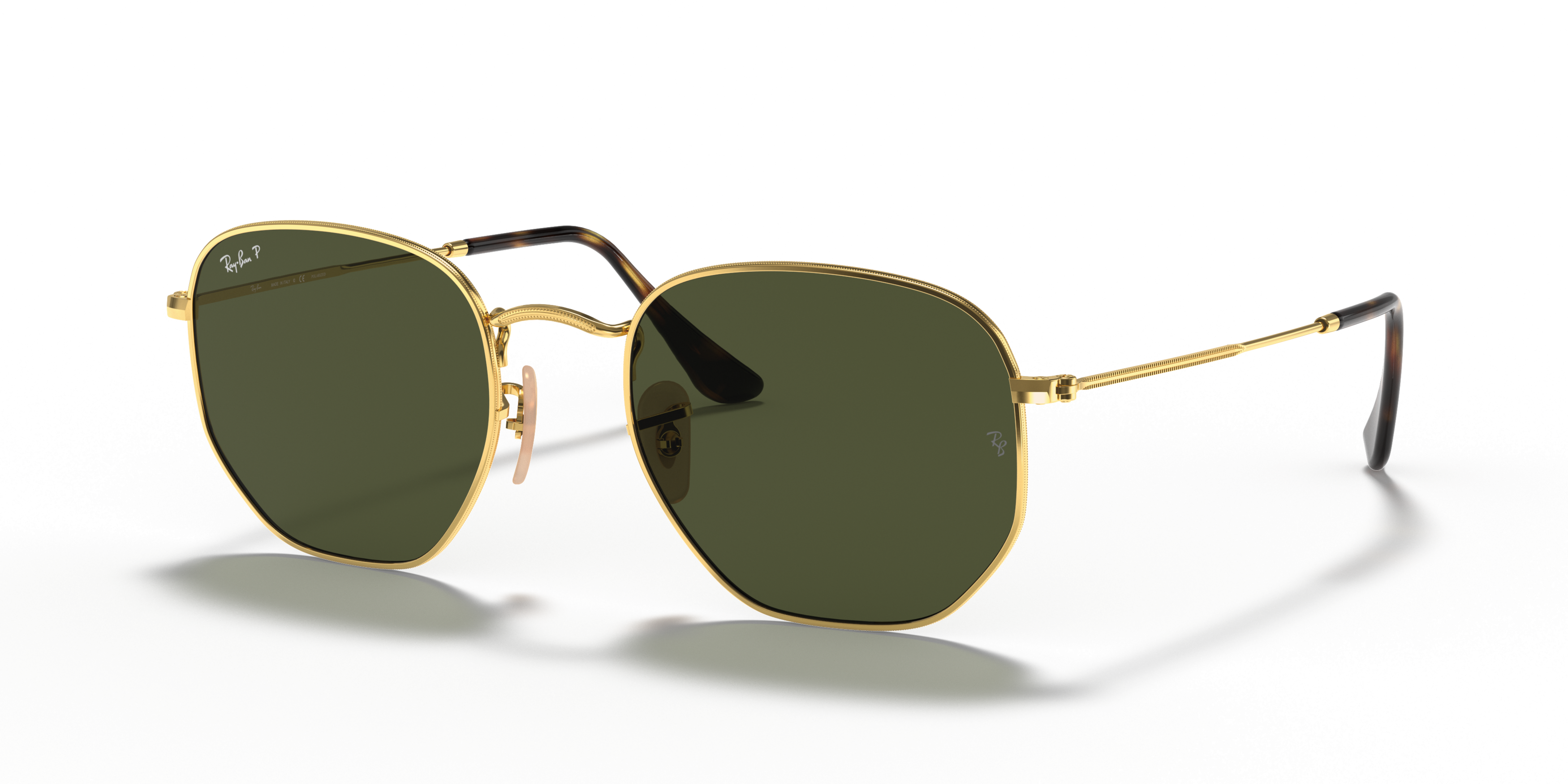Angle_Left01 Ray-Ban Hexagonal RB 3548N (001/58) Sunglasses Green / Gold