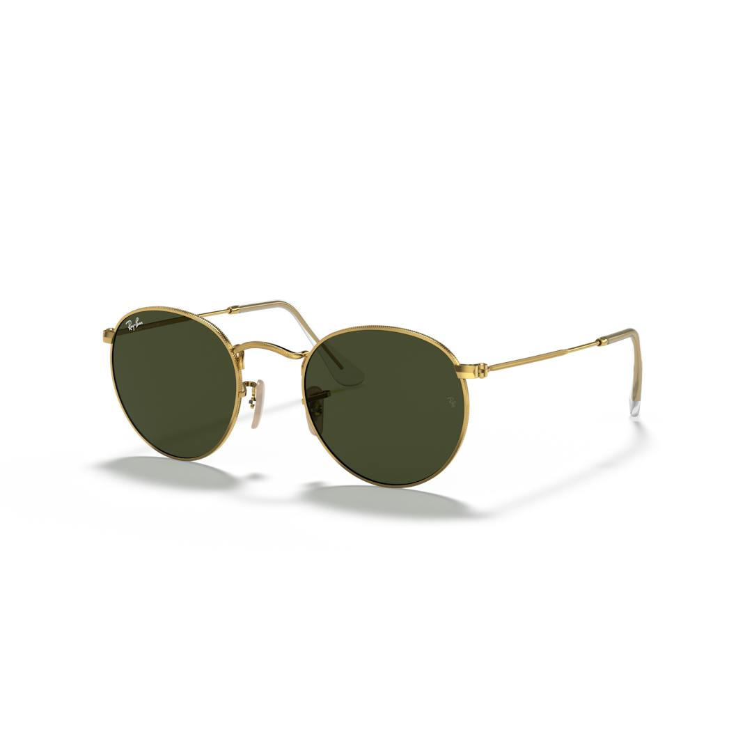 Ray-Ban Round RB3447 Lunettes de Soleil Homme - Panthos Doré Vert - Possibilité de verres correcteur