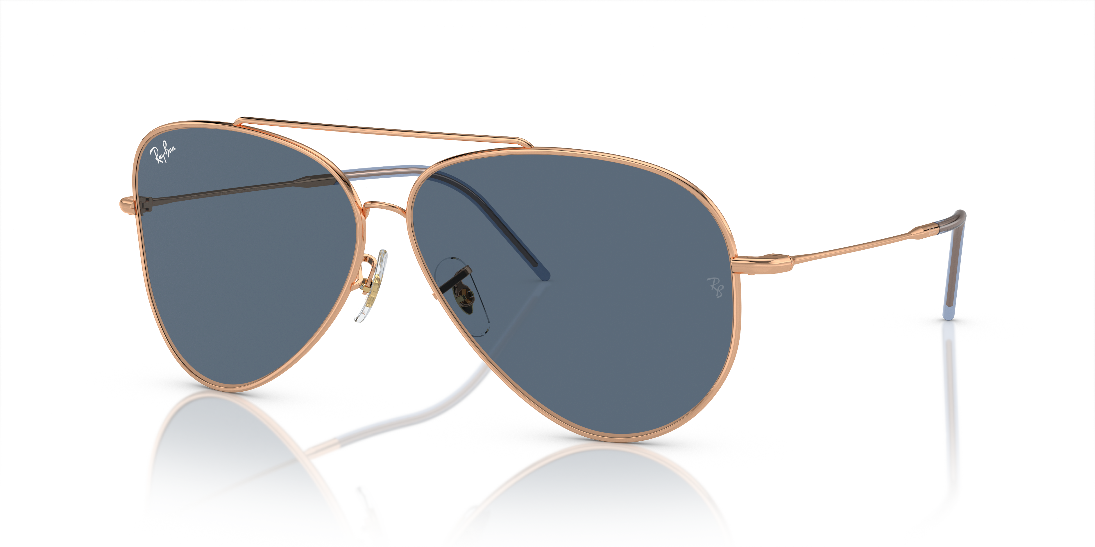 Angle_Left01 Ray-Ban Aviator Reverse RBR 0101S (92023A) Sunglasses Blue / Rose Gold