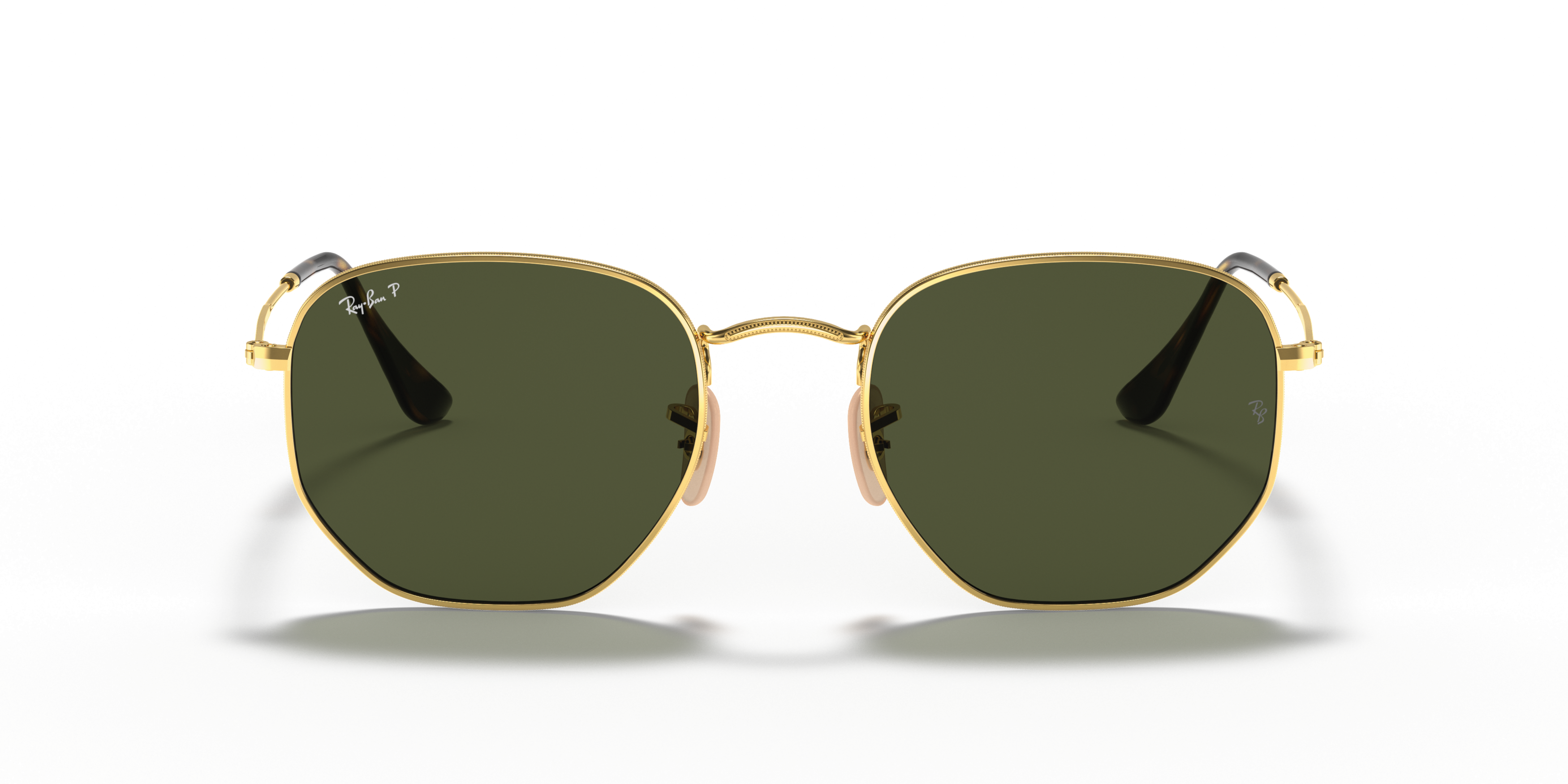 Front Ray-Ban Hexagonal RB 3548N (001/58) Sunglasses Green / Gold