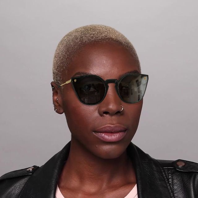 On_Model_Female01 Versace VE 4410 (GB1/87) Sunglasses Grey / Black