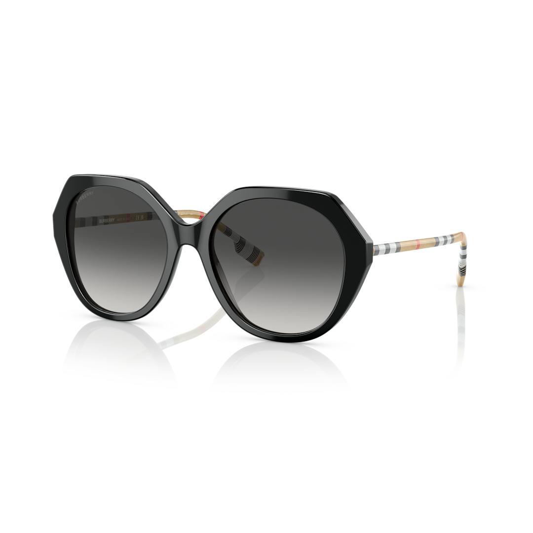 Burberry BE4375 Lunettes de Soleil Femme - Hexagonale Noir