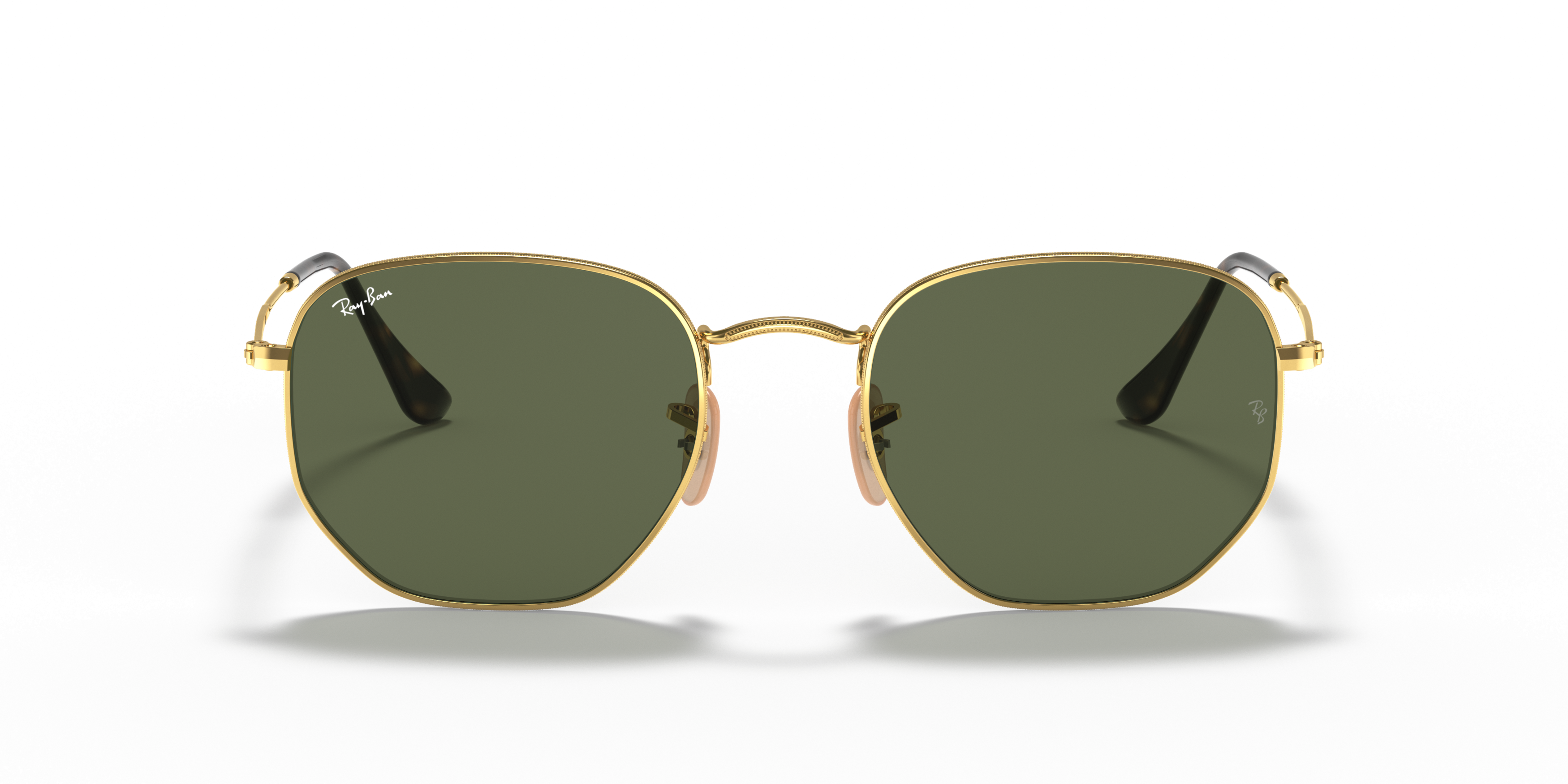 Front Ray-Ban Hexagonal RB 3548N (001) Sunglasses Green / Gold