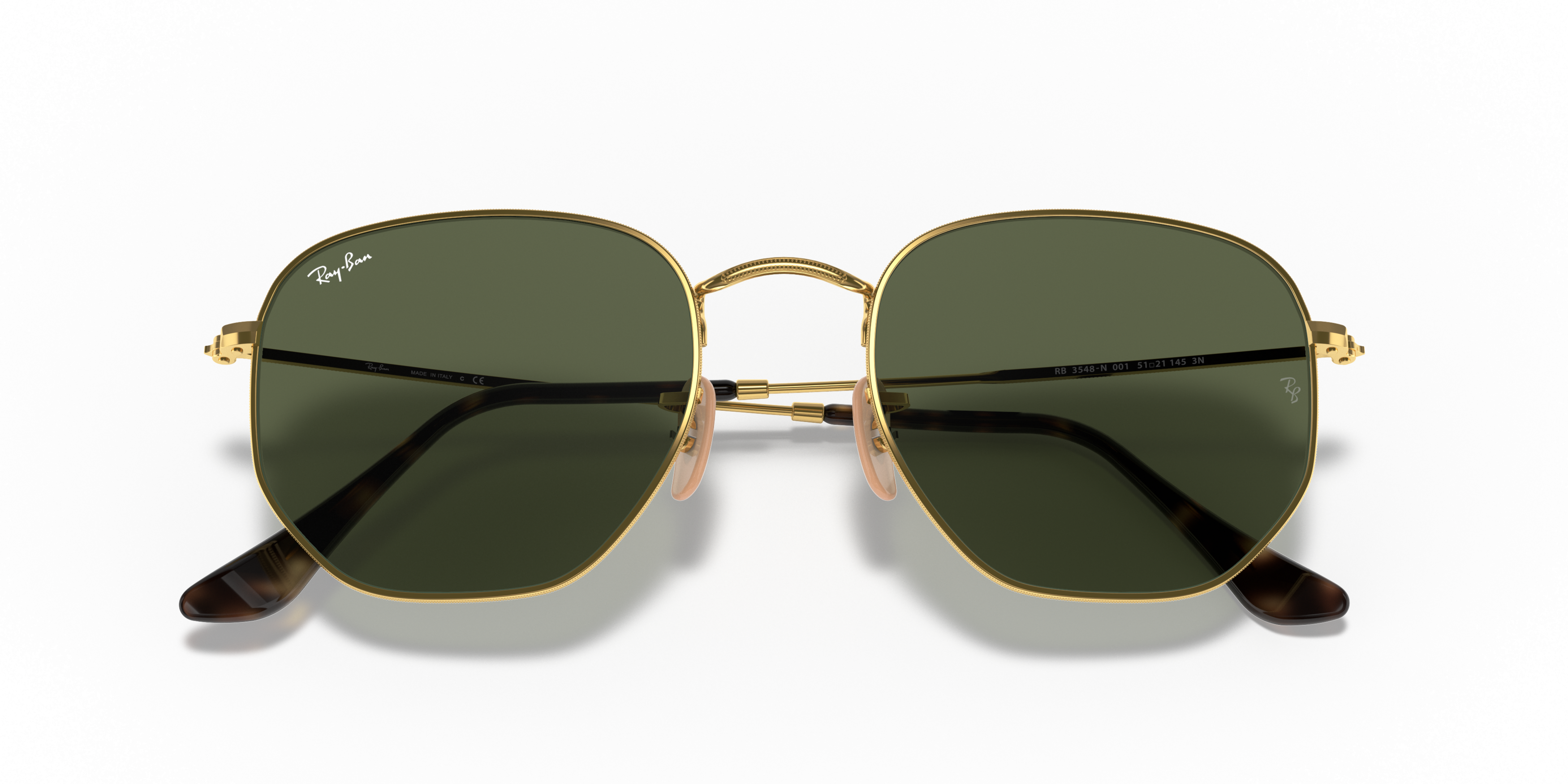 Folded Ray-Ban Hexagonal RB 3548N (001) Sunglasses Green / Gold