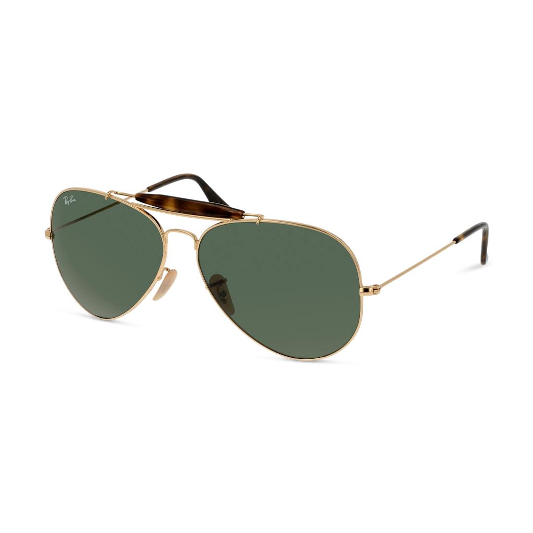 Ray-Ban Outdoorsman RB3029 Lunettes de Soleil Homme - Pilote Doré Vert - Possibilité de verres corre