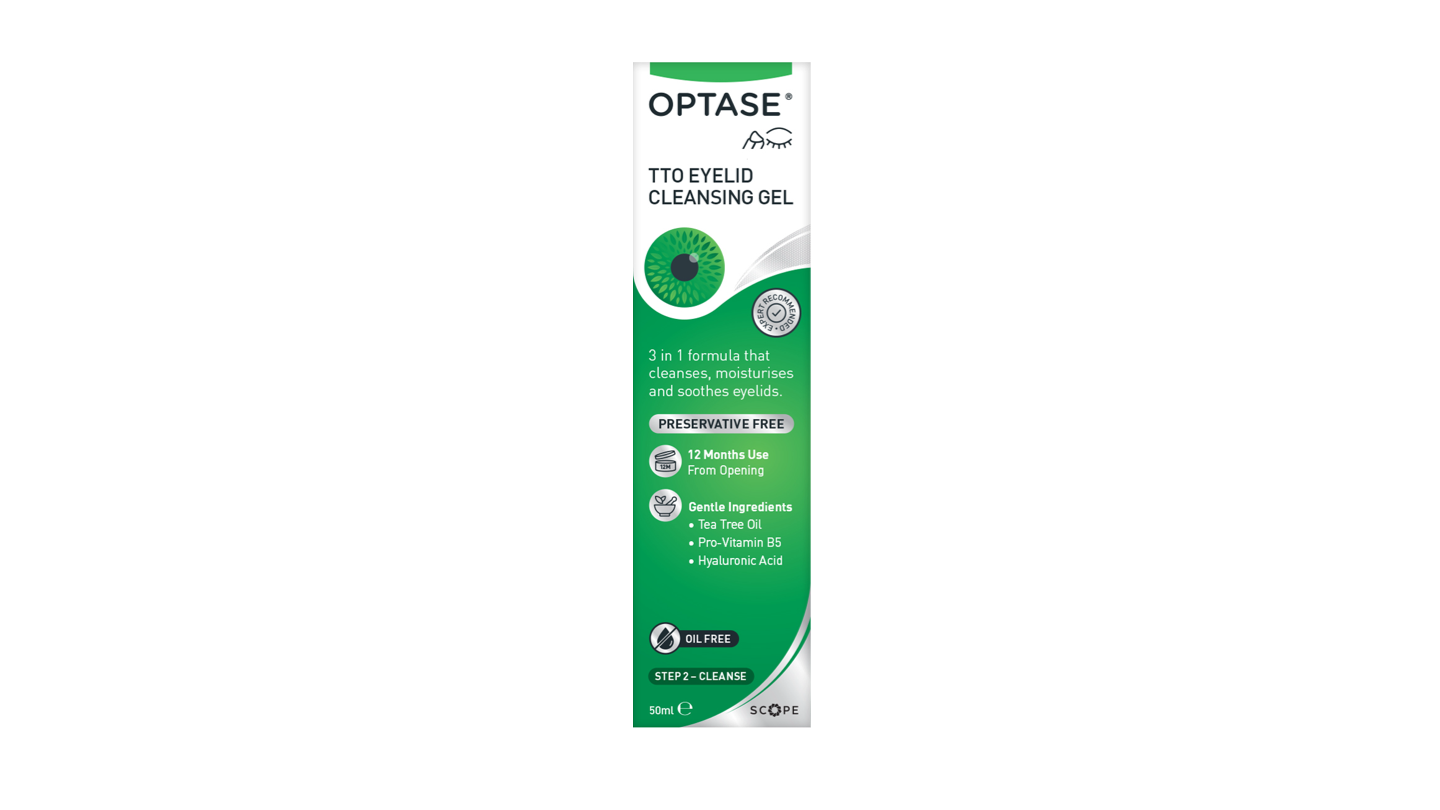 Front OPTASE Optase TTO Eyelid Cleansing Gel Eyelid Cleansing Spray 1 x 50ml