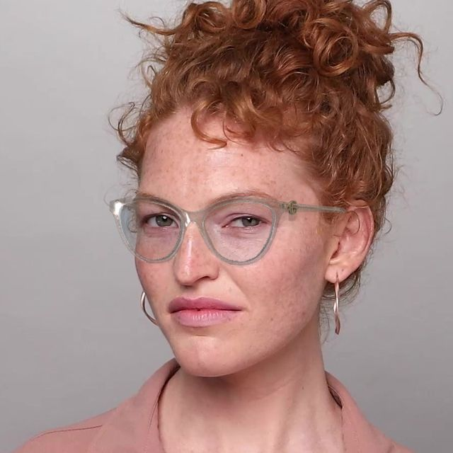 On_Model_Female02 Gucci GG 1179O Glasses Transparent / Havana