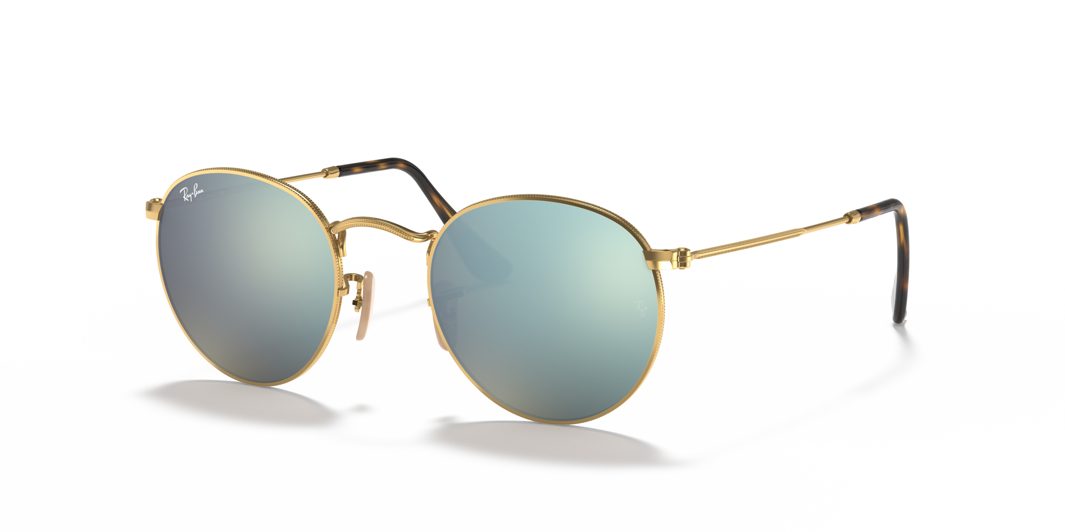 Angle_Left01 Ray-Ban Round RB 3447 (001) Sunglasses Green / Gold