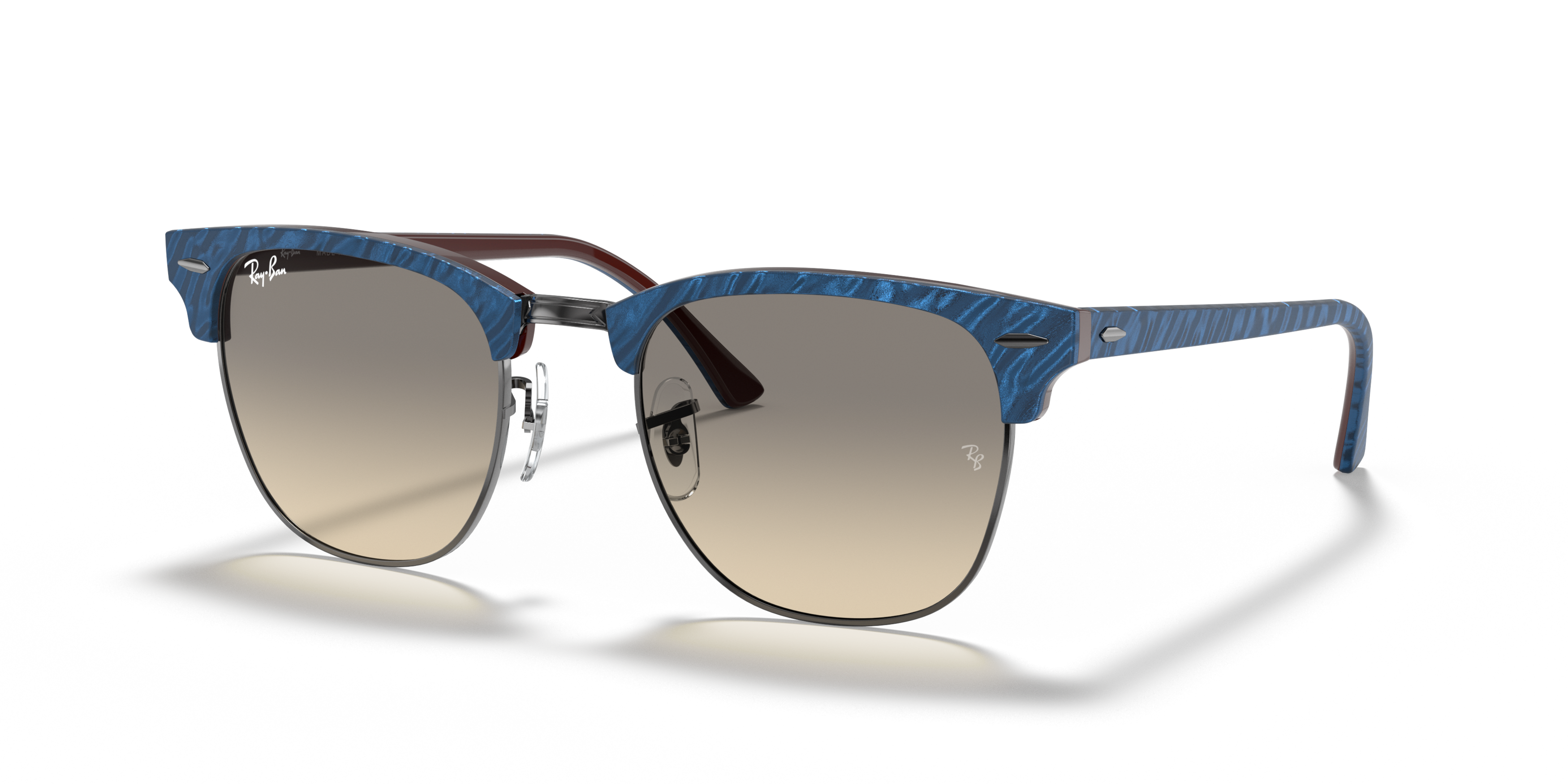 Angle_Left01 Ray-Ban Clubmaster Classic RB3016 131032 Grijs / Blauw, Bruin