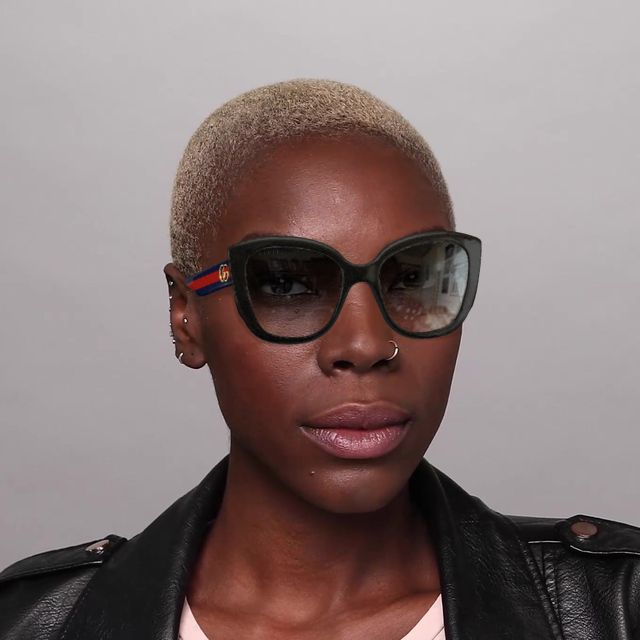 On_Model_Female01 Gucci GG 0860S (001) Sunglasses Brown / Tortoise Shell