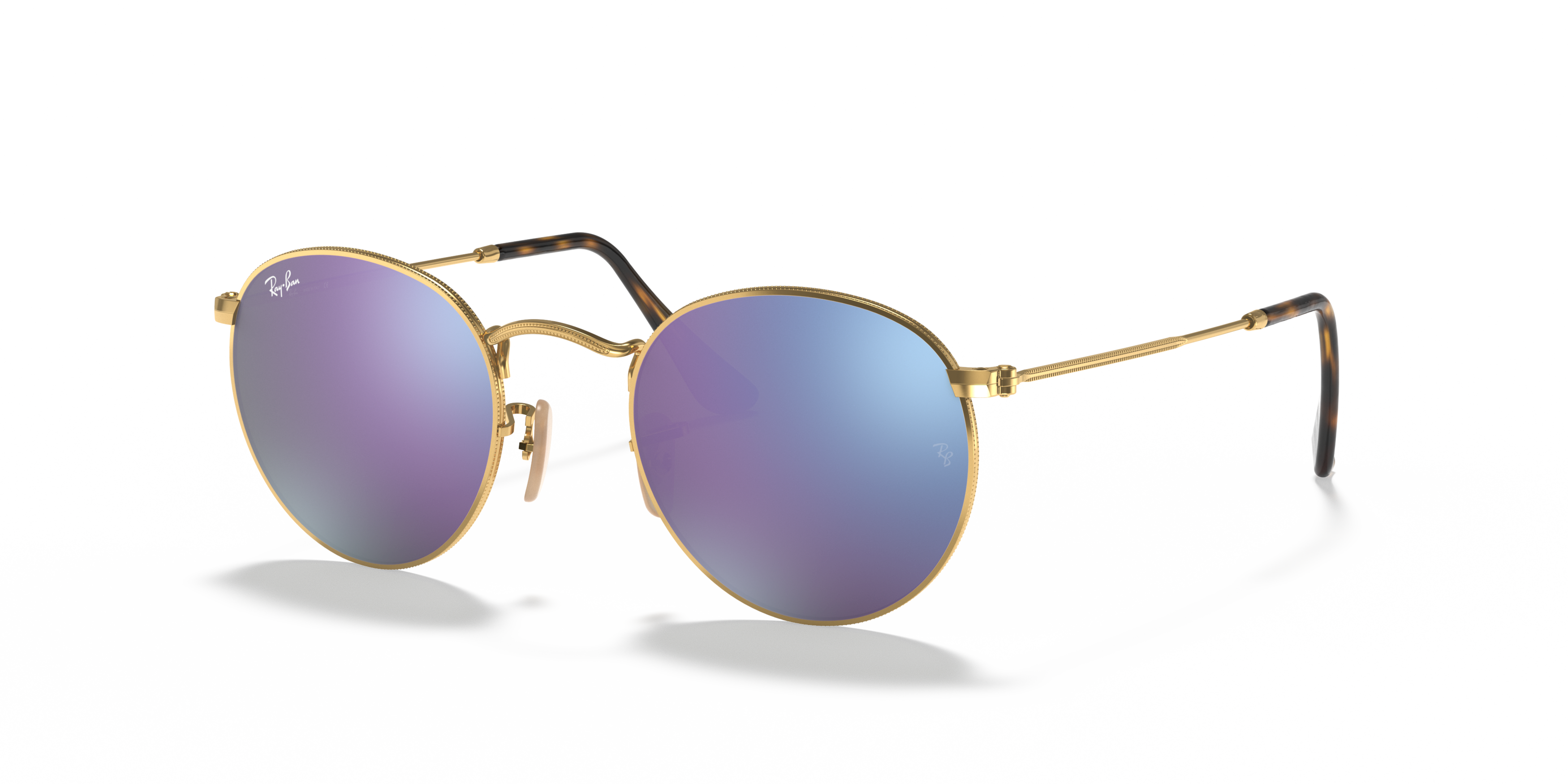 Angle_Left01 Ray-Ban Round Flat RB3447N 001/3F Blauw / Goud
