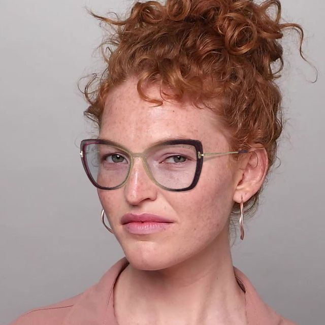 On_Model_Female02 Tom Ford FT 5882-B Glasses Transparent / Brown
