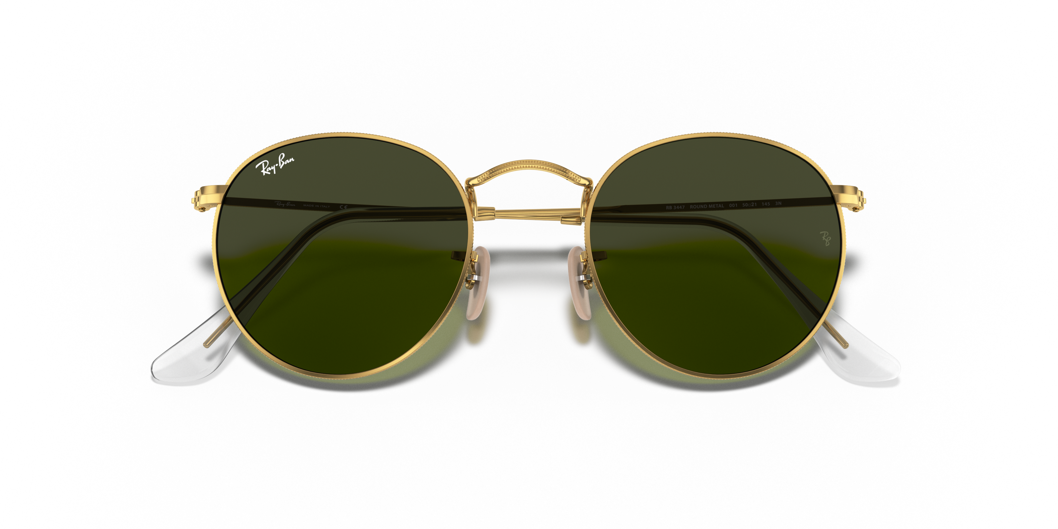 Folded Ray-Ban Round RB 3447 (001) Sunglasses Green / Gold
