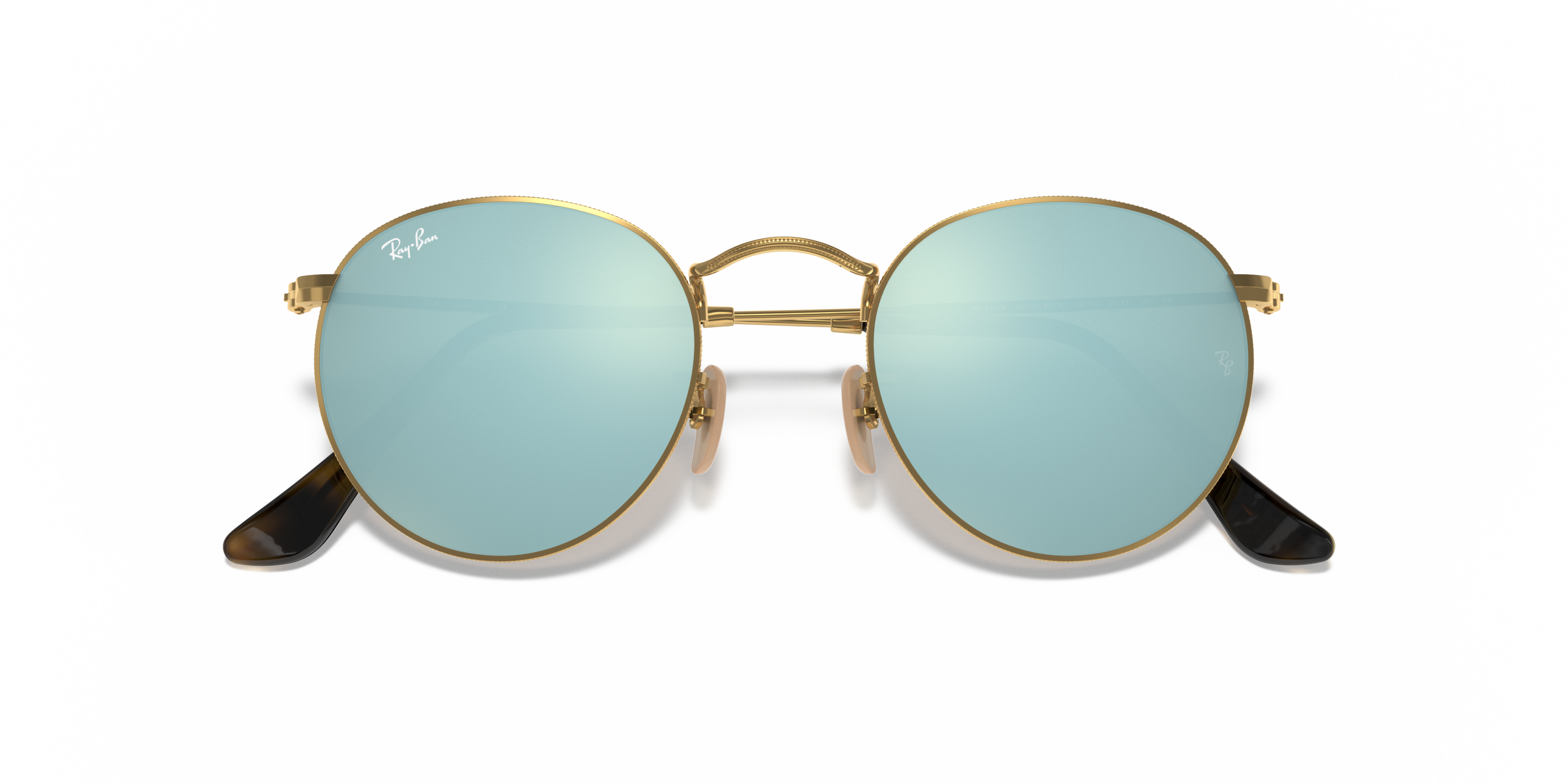 Folded Ray-Ban Round RB 3447 (001) Sunglasses Green / Gold