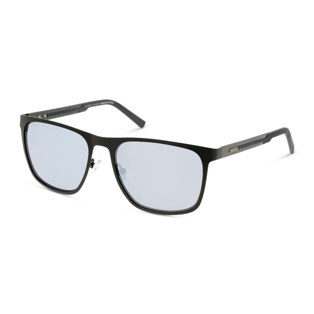 Heritage HESM0002 Lunettes de Soleil Homme - Rectangle Noir Gris - Possibilité de verres correcteurs