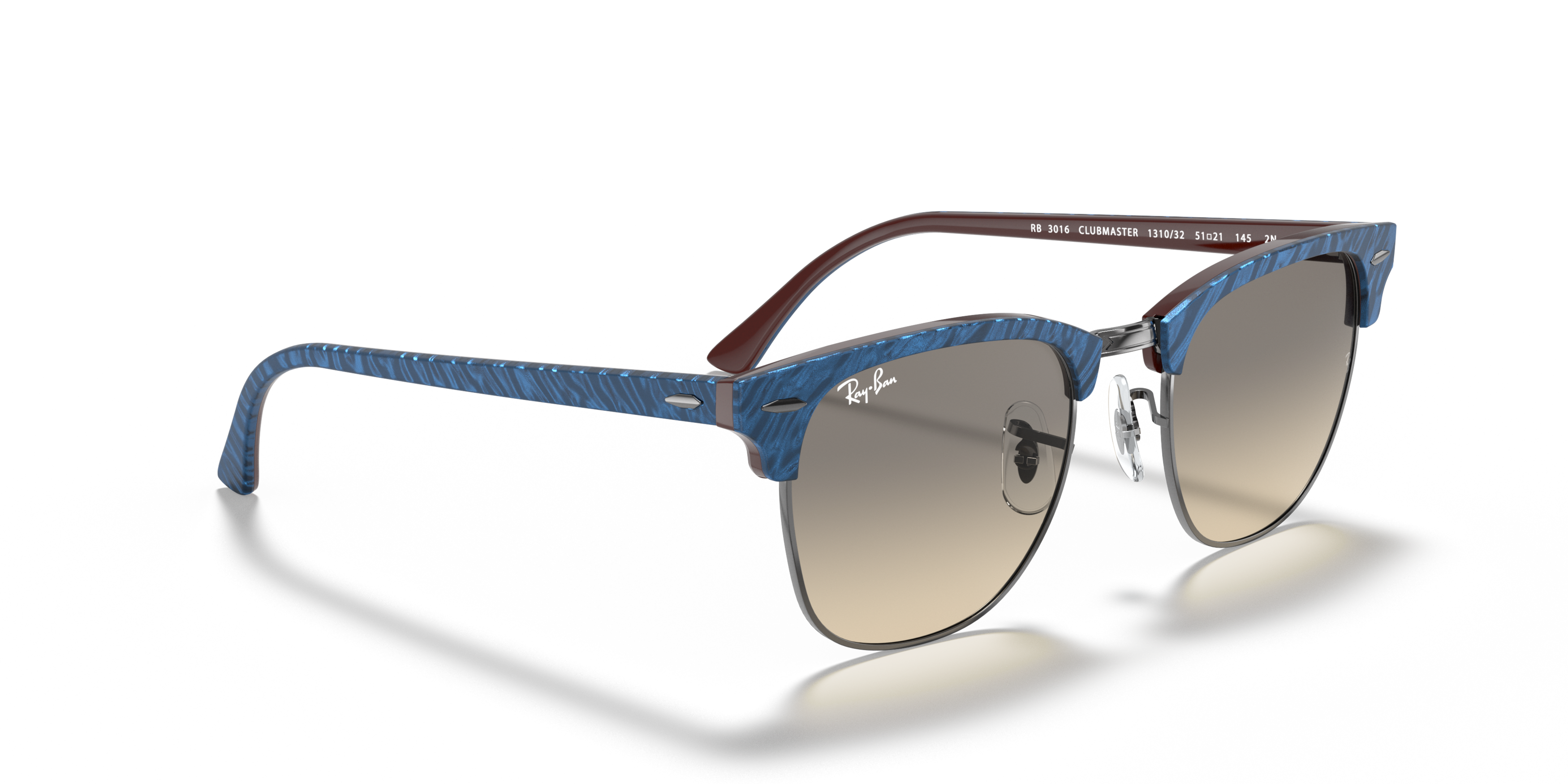 Angle_Right01 Ray-Ban Clubmaster Classic RB3016 131032 Grijs / Blauw, Bruin