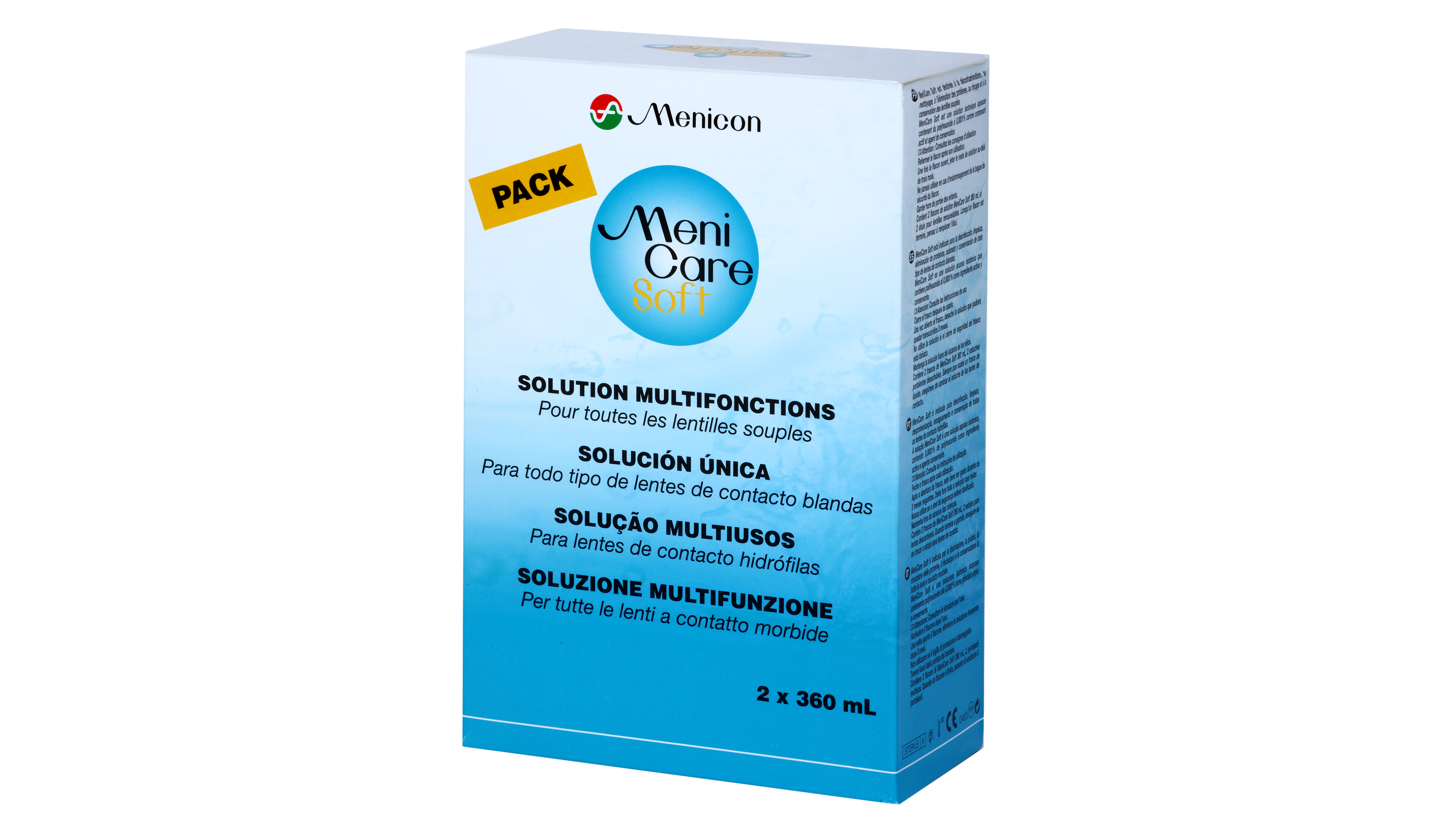 Front MENICARE Menicare Soft - Pack 2X360Ml Solution FLACON BI-PACK (…)