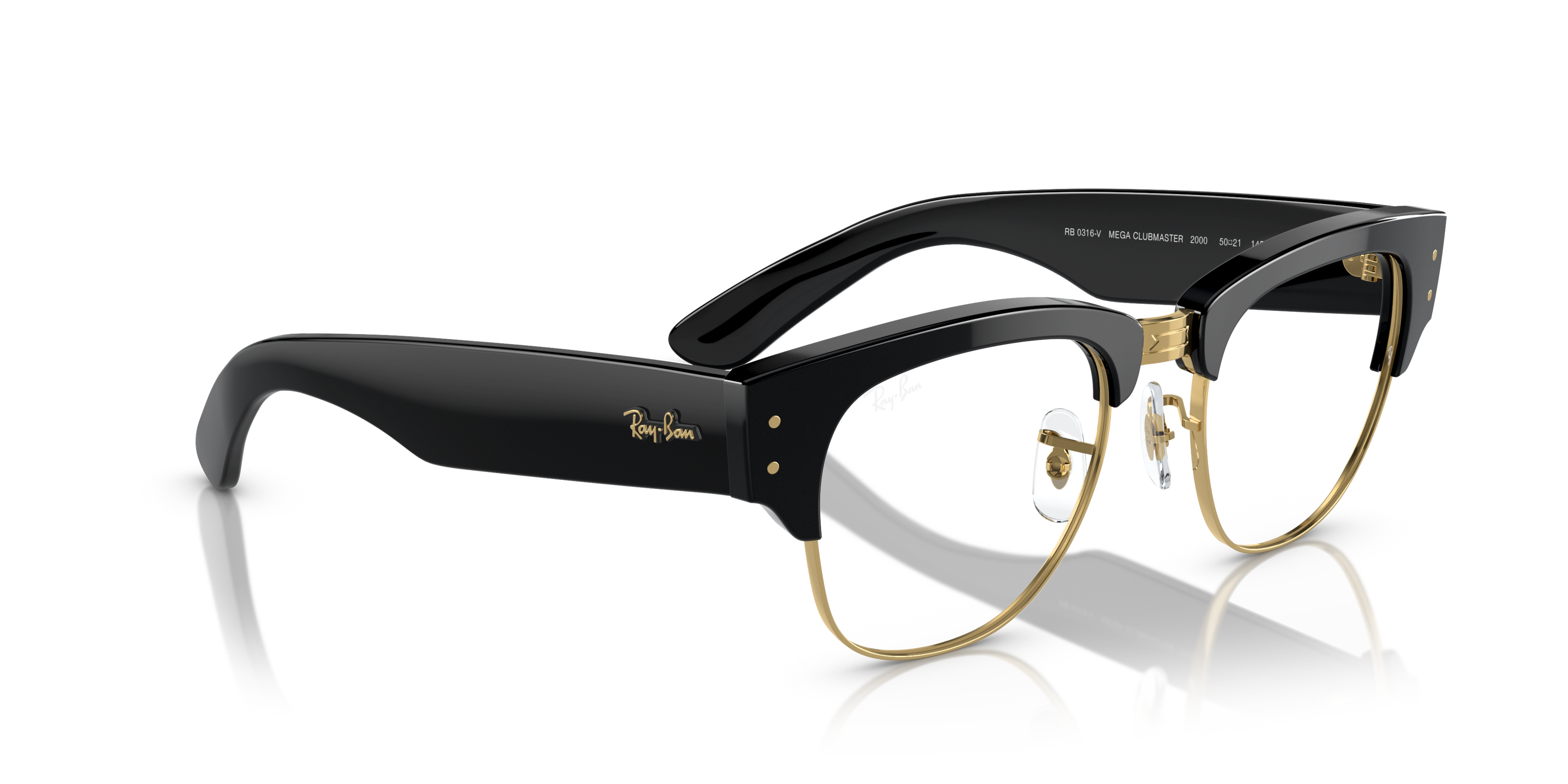 Angle_Right01 Ray-Ban Mega Clubmaster RX 0316V Glasses Transparent / Black, Gold