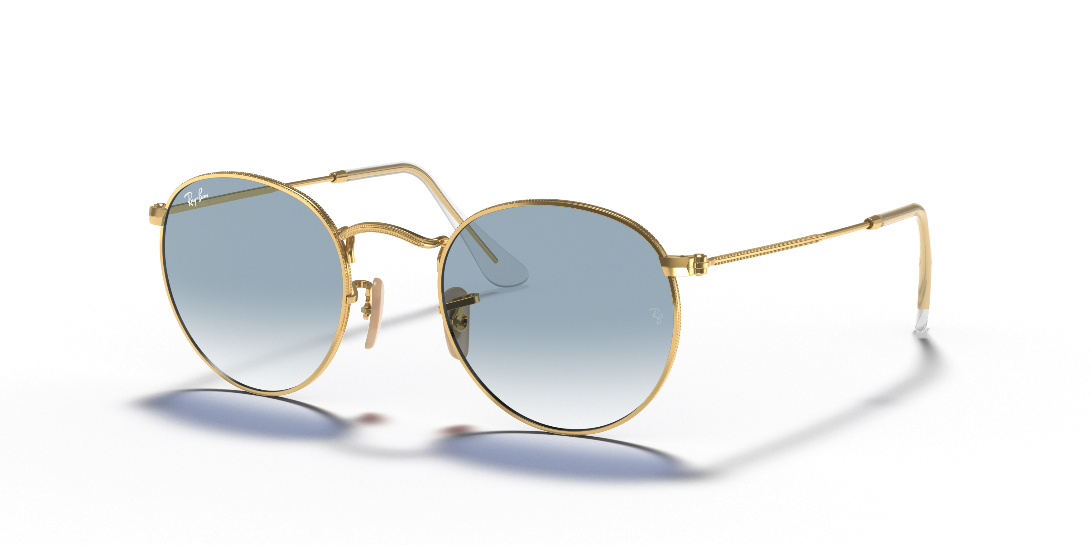 Angle_Left01 Ray-Ban Round Metal RB 3447N (001/3F) Sunglasses Blue / Gold