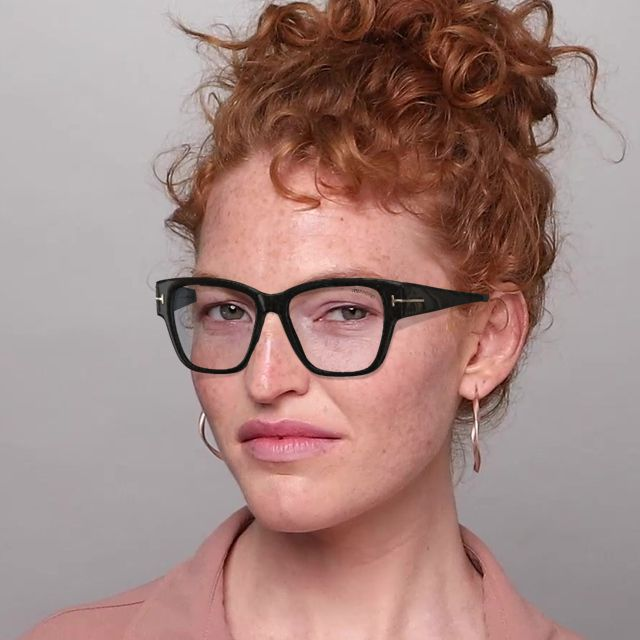 On_Model_Female02 Tom Ford FT 5745-B (001) Glasses Transparent / Black