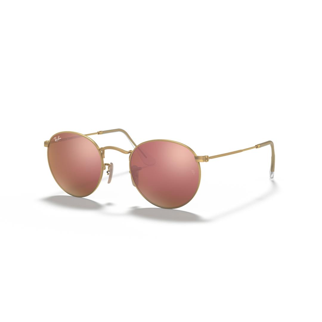 Ray-Ban Round RB3447 Lunettes de Soleil Homme - Panthos Doré Rose - Possibilité de verres correcteur