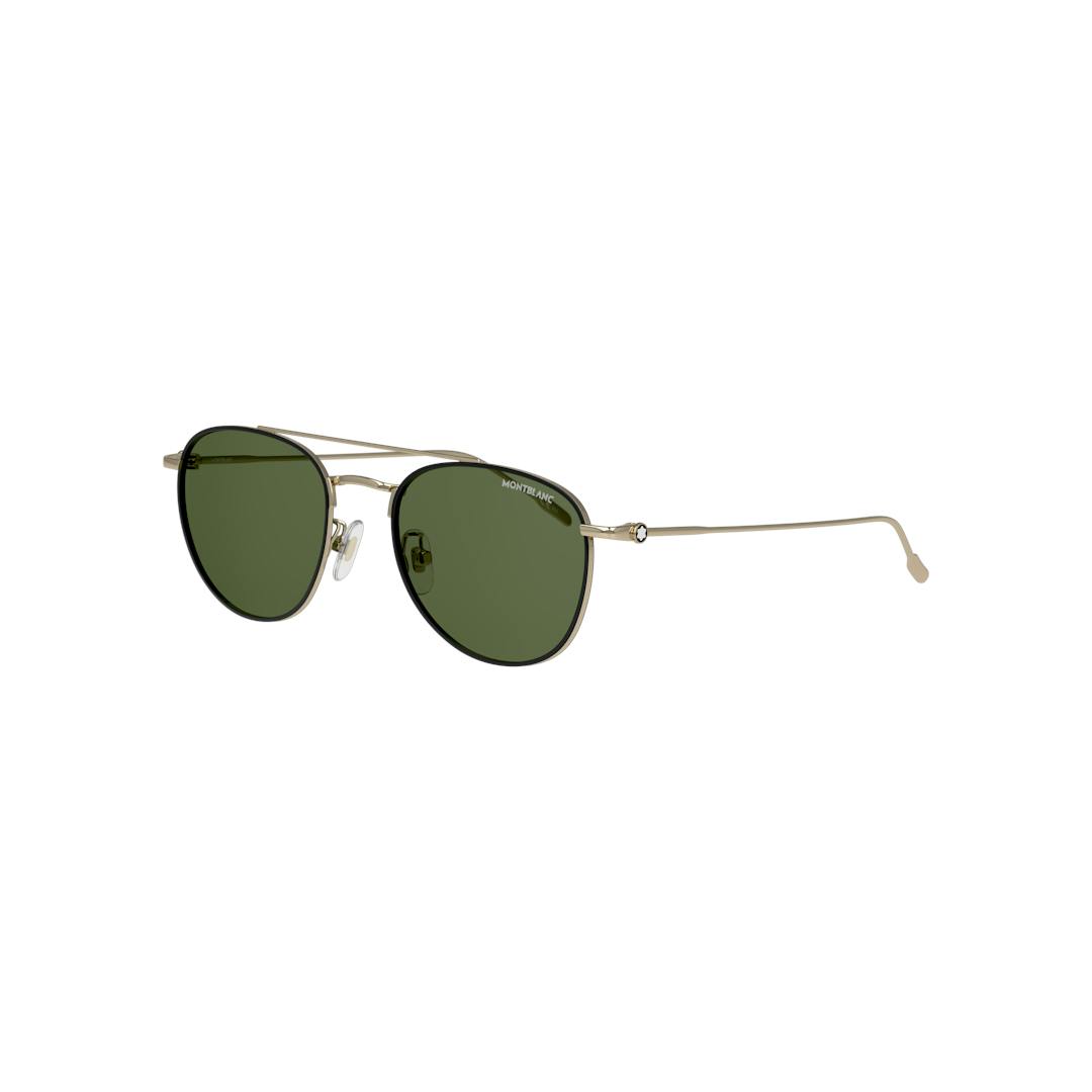 Montblanc MB0211S Lunettes de Soleil Homme - Pilote Noir Doré - Possibilité de verres correcteurs -